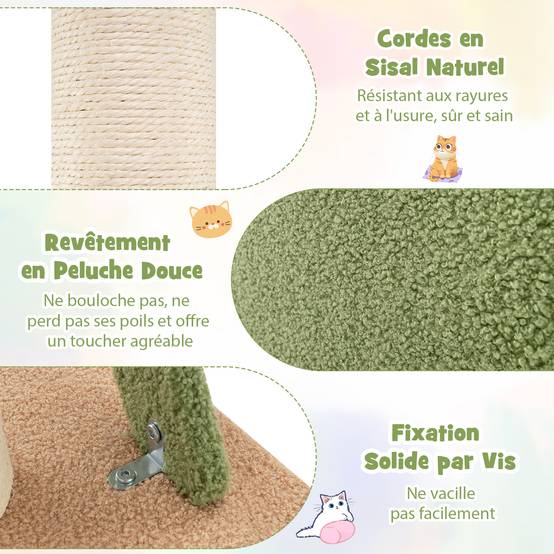 COSTWAY Arbre a Chat Plafond Cactus XXL, 218 à 253 cm Hauteur Réglable, 2Poteaux Remplaçables, Tour pour Chat à 5Niveaux, 2Poteaux à Griffer en Sisal - Image 7