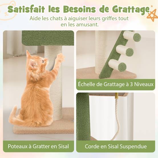 COSTWAY Arbre a Chat Plafond Cactus XXL, 218 à 253 cm Hauteur Réglable, 2Poteaux Remplaçables, Tour pour Chat à 5Niveaux, 2Poteaux à Griffer en Sisal - Image 4