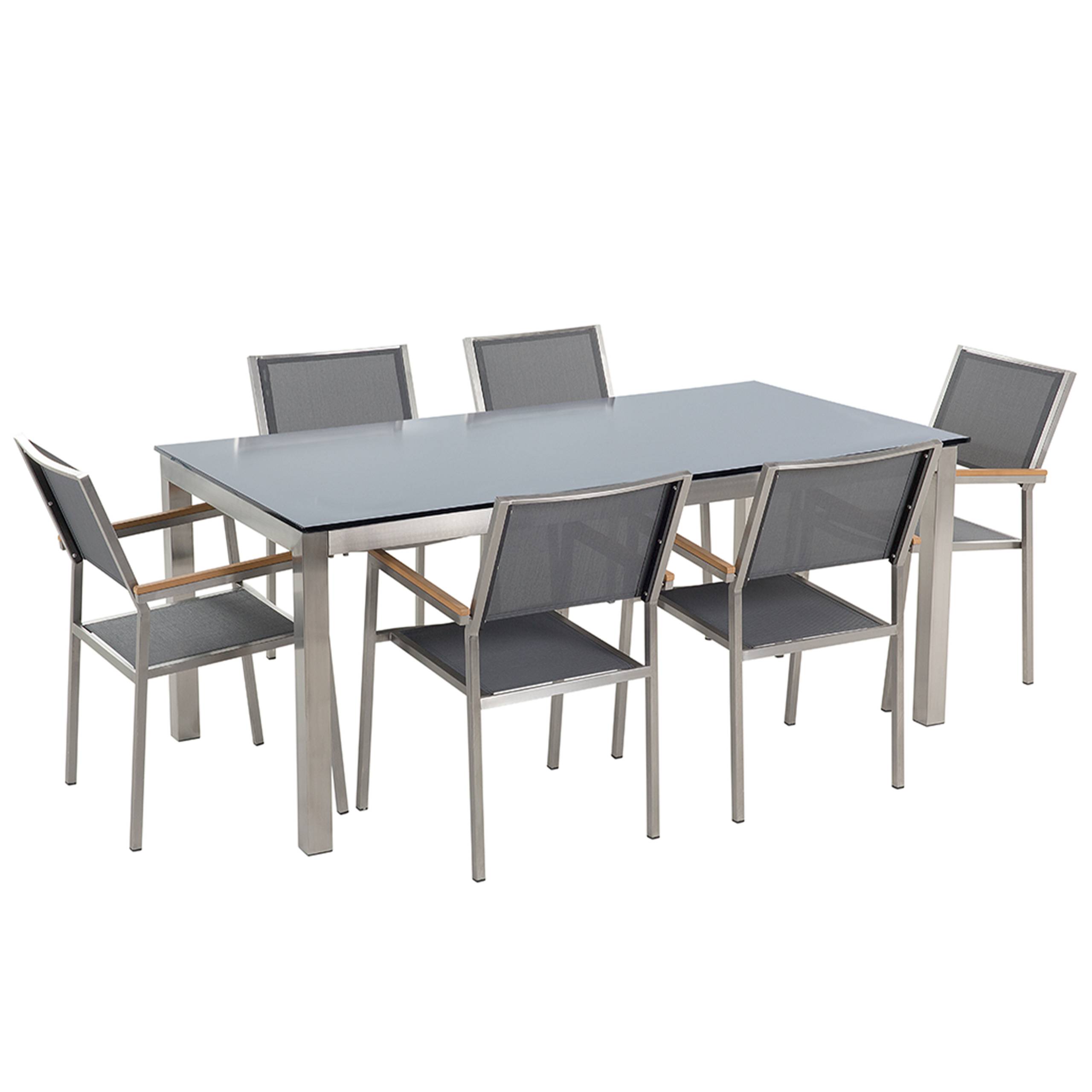 Beliani - Set de salle à manger, 6 Personnes Verre de sécurité Gris/noir GROSSETO - Beliani - Imagen 2