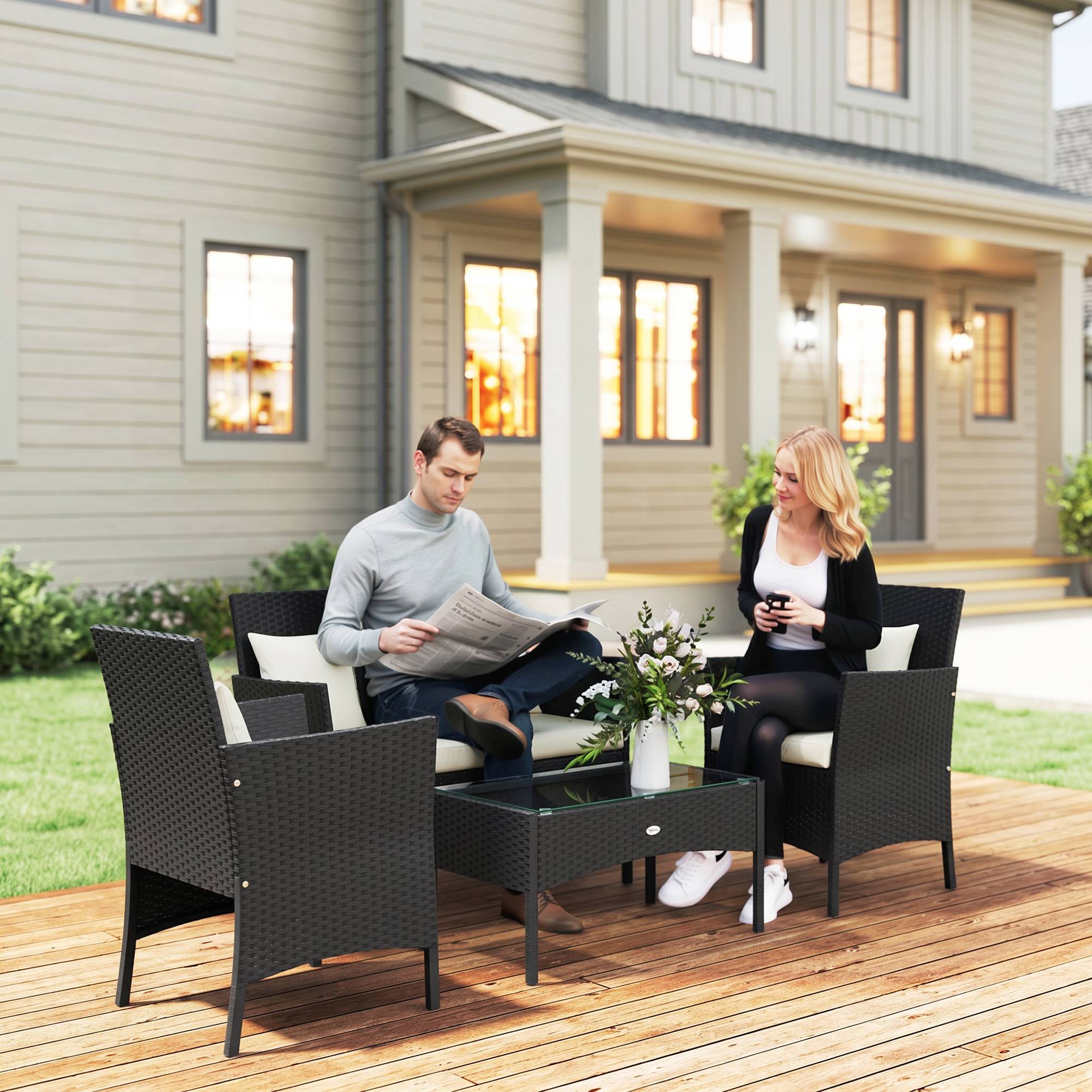 Sans Marque - Ensemble jardin rotin 4 pièces 2 chaises fauteuil 2 places table basse - Image 3