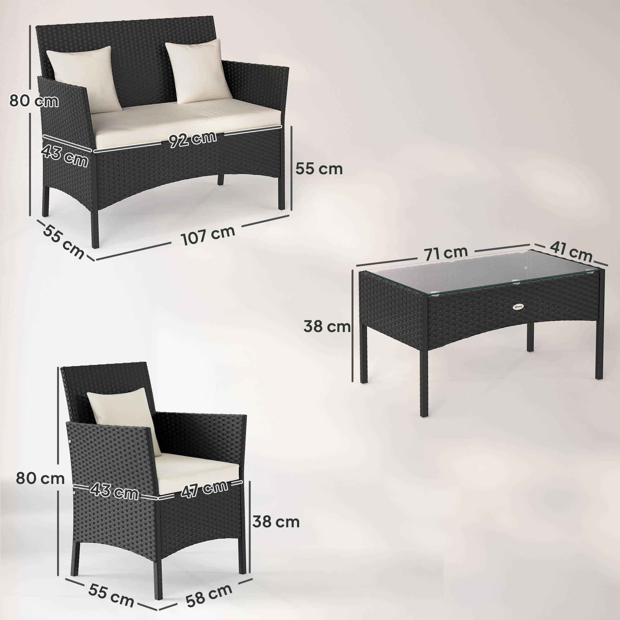 Sans Marque - Ensemble jardin rotin 4 pièces 2 chaises fauteuil 2 places table basse - Image 5