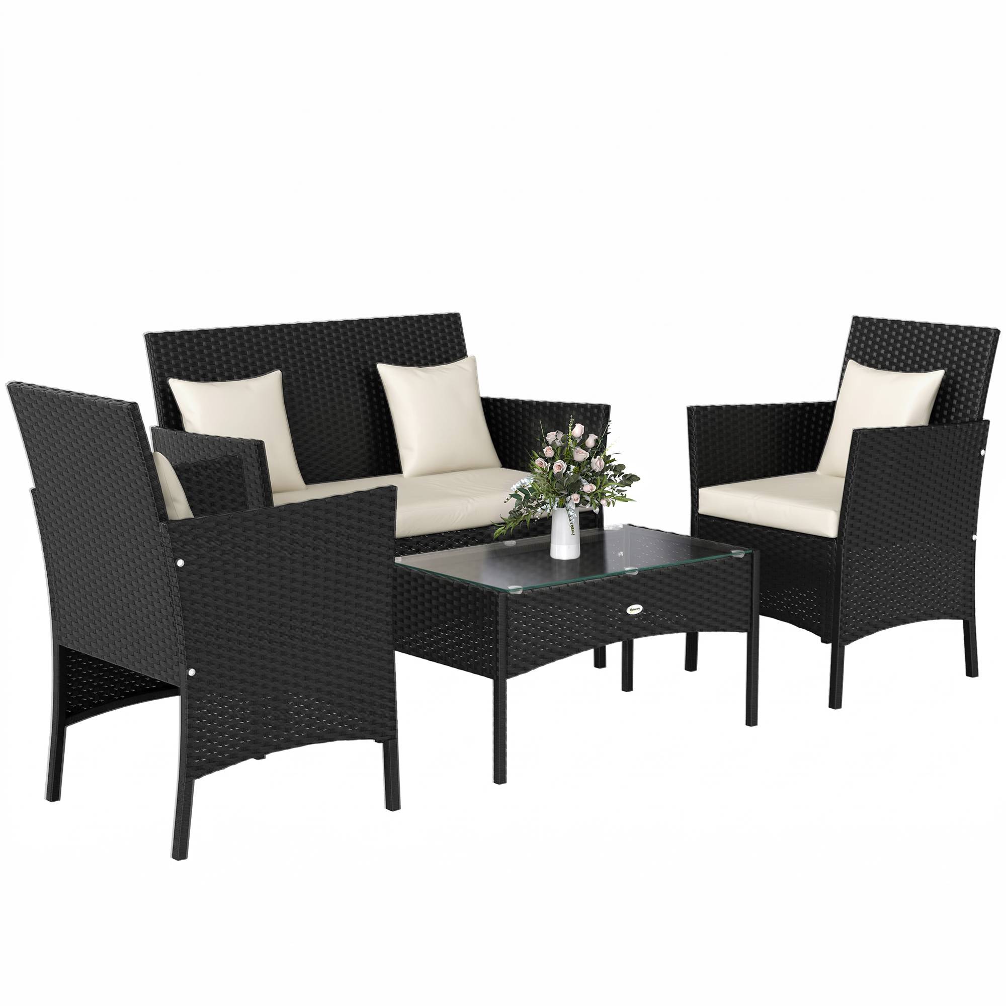 Sans Marque - Ensemble jardin rotin 4 pièces 2 chaises fauteuil 2 places table basse - Image 1