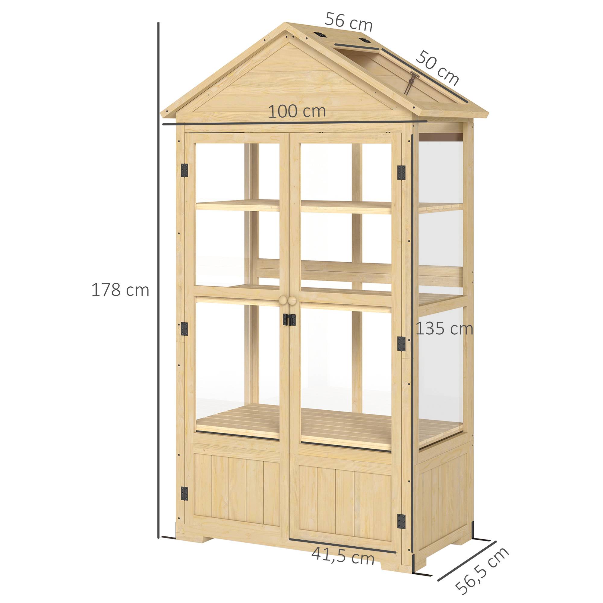 Sans Marque - Serre avec étagère, fenêtre de toit, porte verrouillable, acrylique, structure en bois, 100 x 56,5 x 178 cm - Image 5