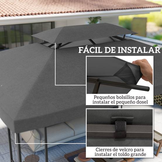 ComfortXL - Toile de Rechange pour Tonnelle Polyester Anti-UV pour Pergola 4x3 m Gris Foncé - ComfortXL Outdoor Living - Image 7