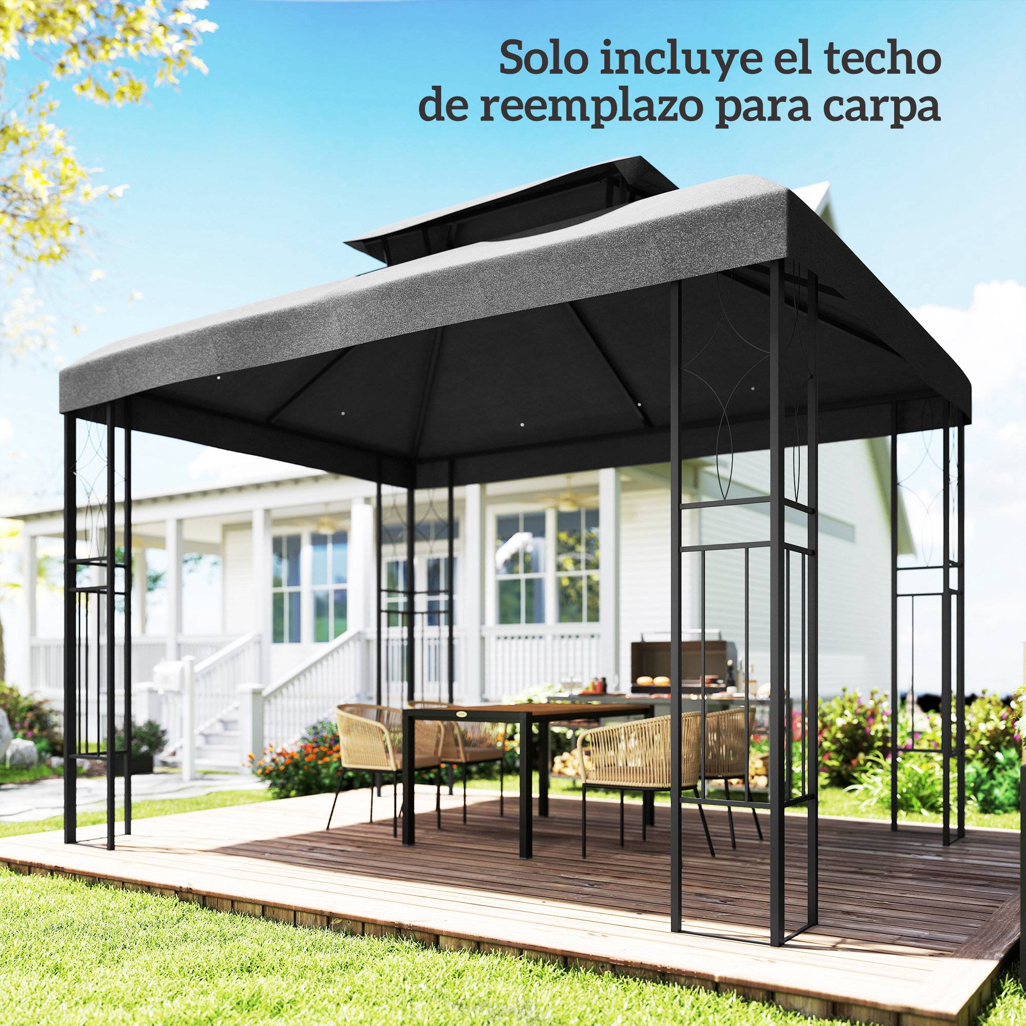 ComfortXL - Toile de Rechange pour Tonnelle Polyester Anti-UV pour Pergola 4x3 m Gris Foncé - ComfortXL Outdoor Living - Image 10