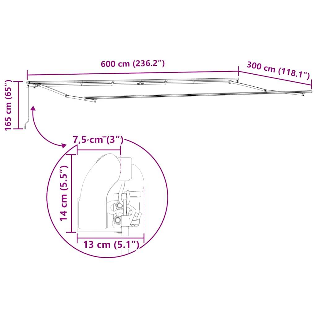 Store banne manuel aluminium anti-UV pour terrasse et balcon 600x300 cm bordeaux - ComfortXL Outdoor Living - Image 10