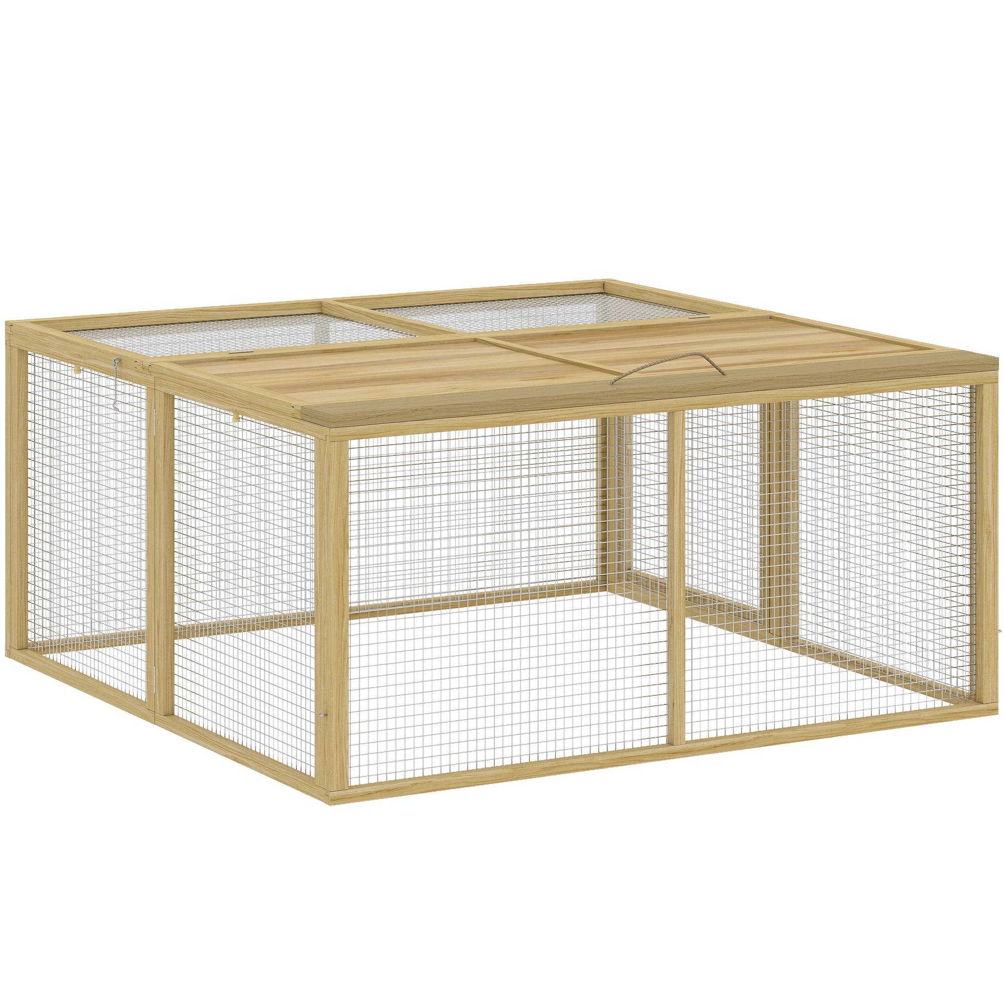 ComfortXL - Enclos pliable pour lapins en bois de sapin gris 120 x 120 x 57 cm intérieur extérieur avec toit ouvrant - Image 10