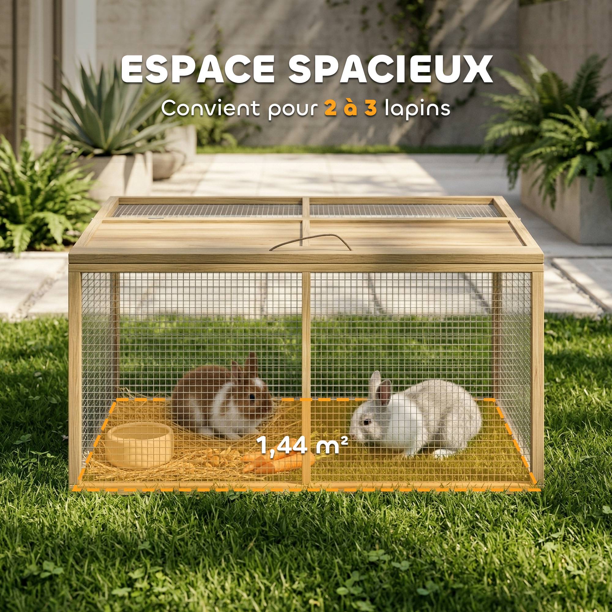ComfortXL - Enclos pliable pour lapins en bois de sapin gris 120 x 120 x 57 cm intérieur extérieur avec toit ouvrant - Image 4