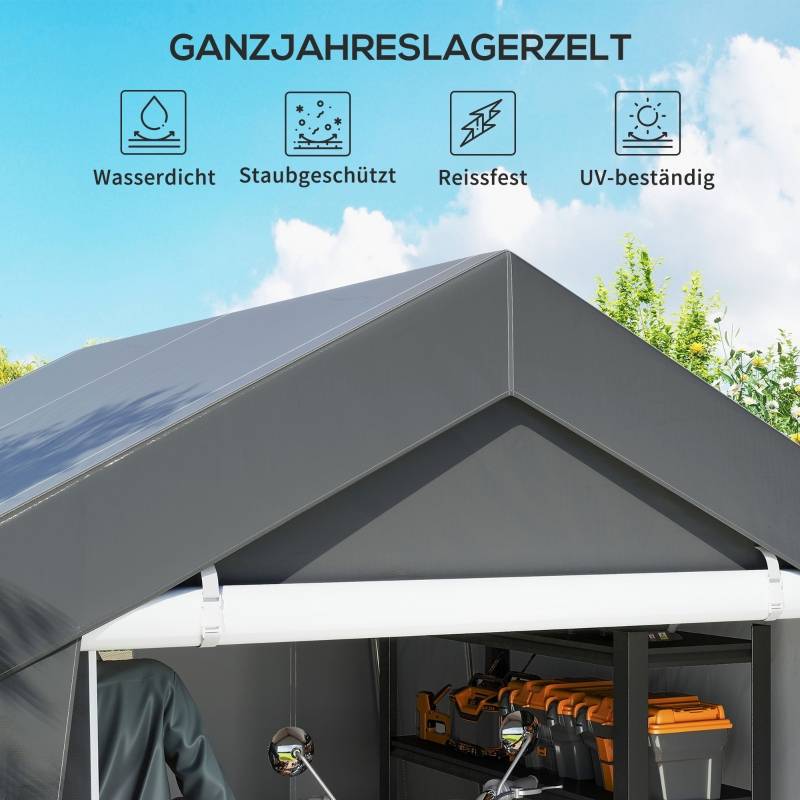 Tente de garage 3x3m gris foncé étanche porte roulante et fenêtre de ventilation, bords allongés - Image 4