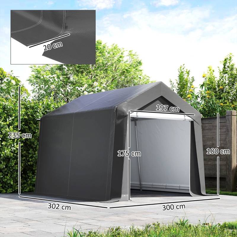 Tente de garage 3x3m gris foncé étanche porte roulante et fenêtre de ventilation, bords allongés - Image 3