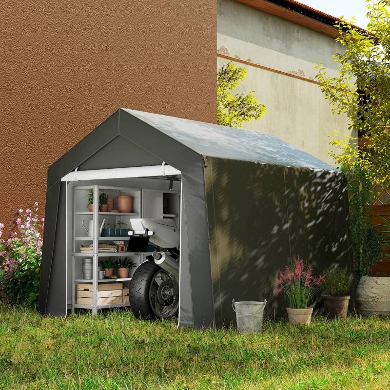Tente de garage 3x3m gris foncé étanche porte roulante et fenêtre de ventilation, bords allongés - Image 2