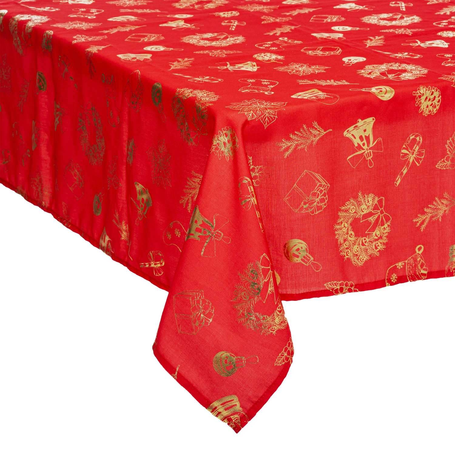 Atmosphera - Nappe de Noël rectangulaire à motifs - L. 140 x 240 cm - Rouge et doré - Atmosphera
