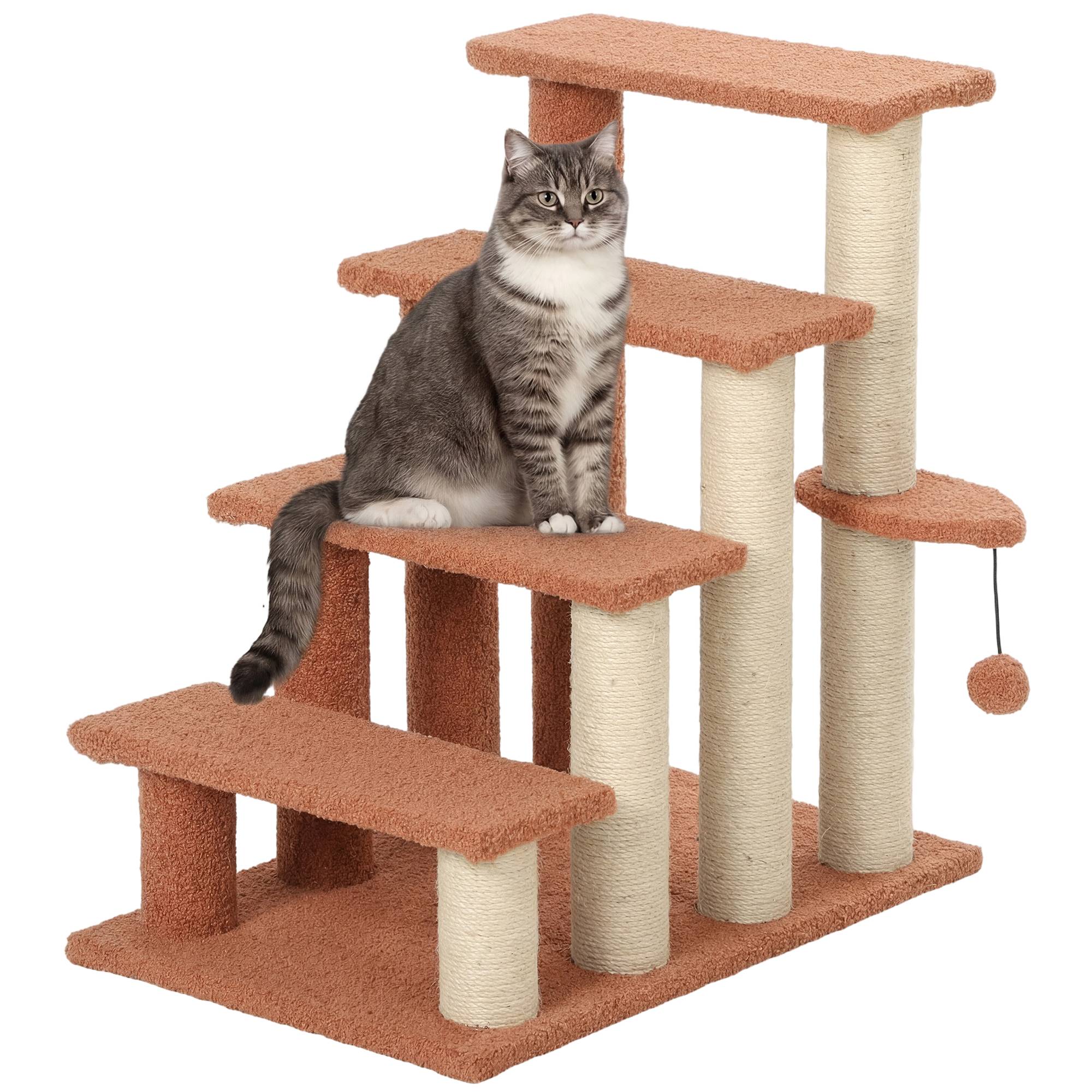 Escalier pour animaux, arbre à chat, 4 marches, animaux jusqu'à 5 kg, 60x40x64cm, marron - Image 1