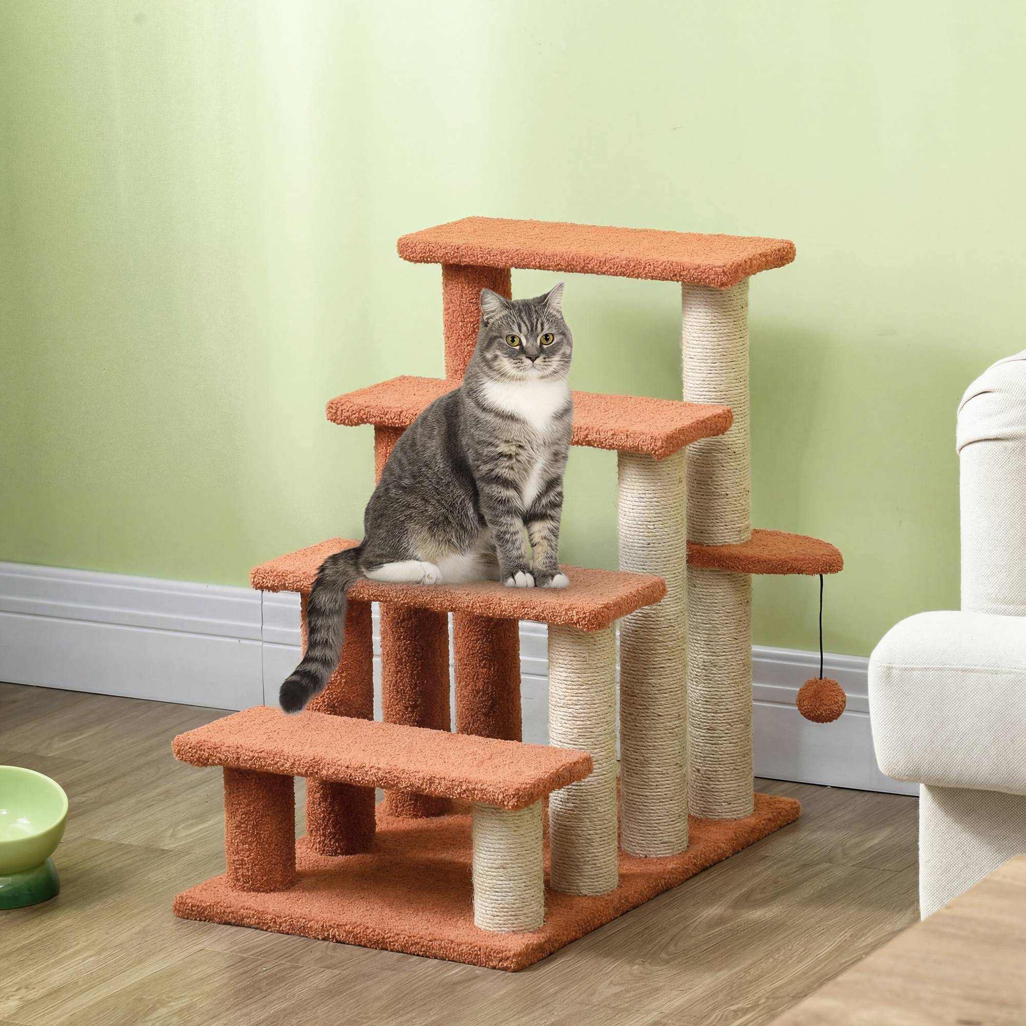 Escalier pour animaux, arbre à chat, 4 marches, animaux jusqu'à 5 kg, 60x40x64cm, marron - Image 4