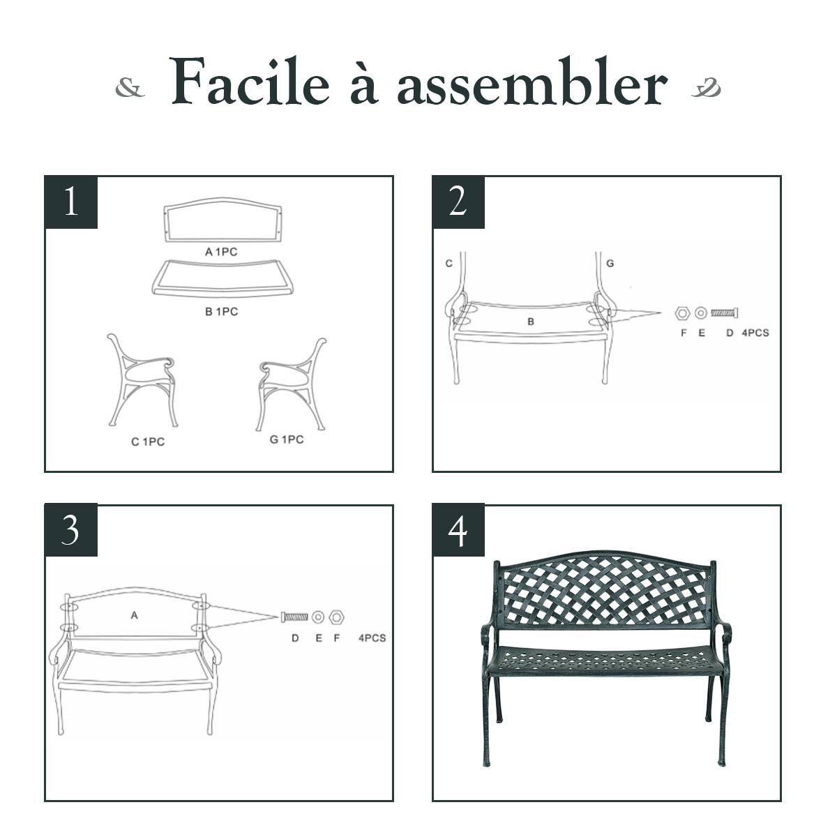 Maison Chic - Banc de Jardin 2-3 Places en Fonte d'Aluminium avec Design Ajouré 103 x 64 x 83 cm pour Terrasse/Cour/Balcon/Pelouse/Parc F84R - Image 8