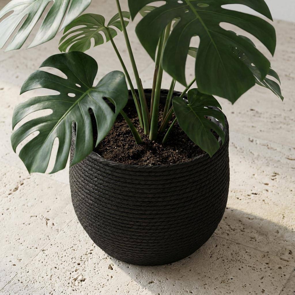 PANGIVO - Panier porte-plante fibres naturelles noir 26 x 26 x 26 cm - PANGIVO - Image 5