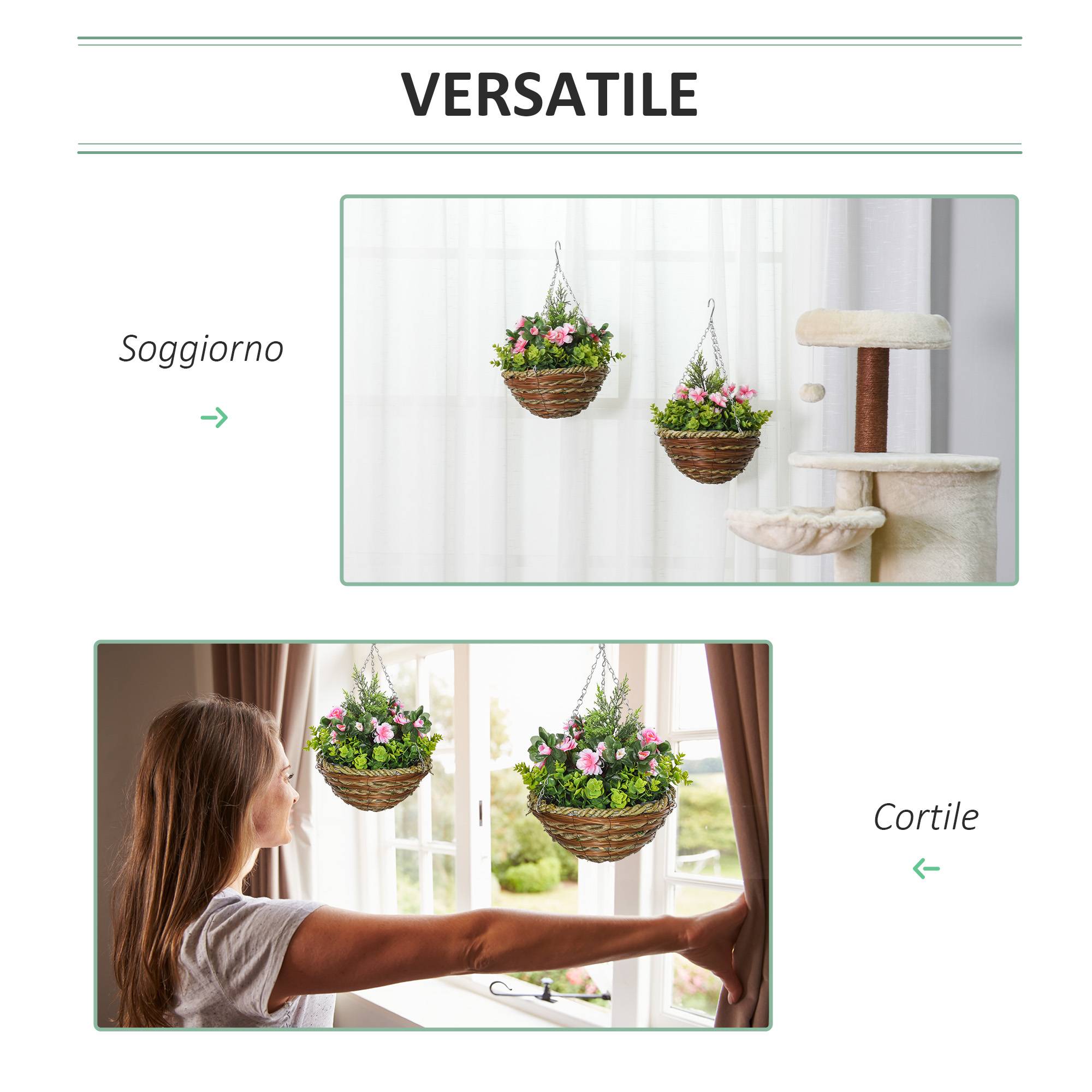 Set 2 lisianthus artificiels avec pot et crochet, PE/osier, Ø25x34cm, vert/rose - Image 8