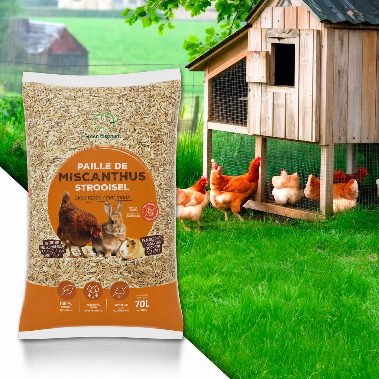 Sans Marque - Litière de paille de Miscanthus avec tabac pour volailles et lapin - 10Kg - Image 1
