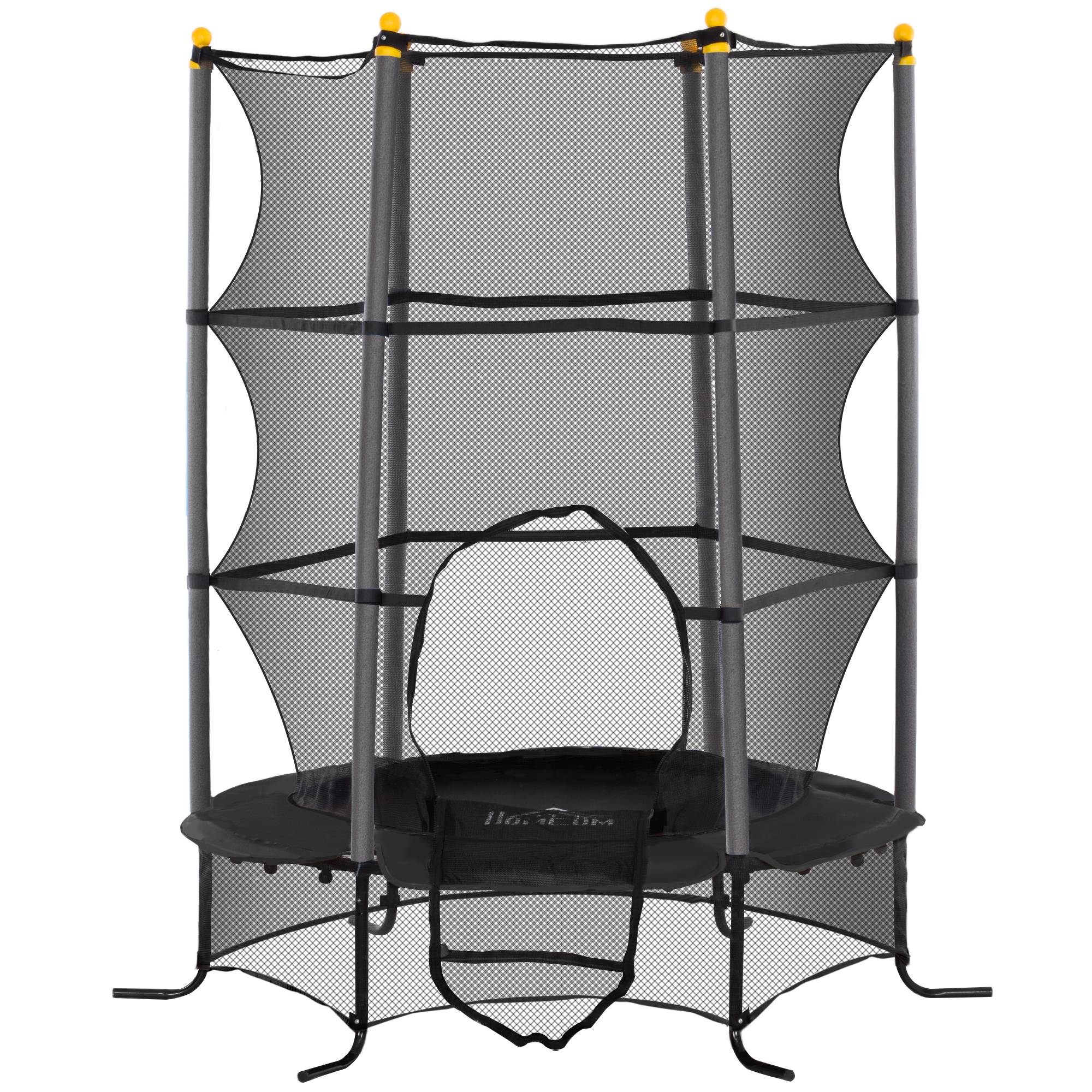 Trampoline Enfant Ø 1,63 × 1,9H m Filet de sécurité Porte zipée Couvre-Ressorts 6 poteaux rembourrés Inclus Noir - Image 2