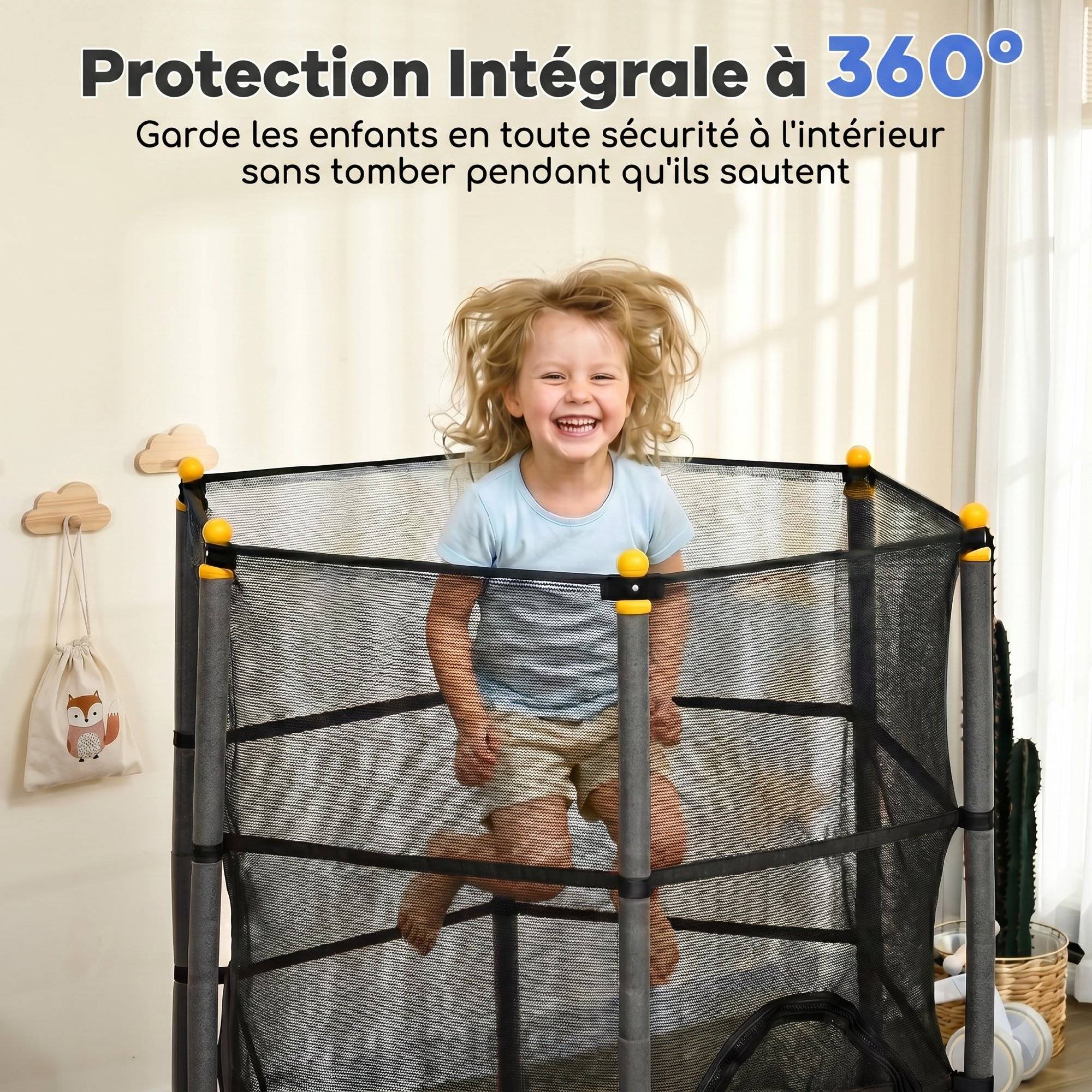 Trampoline Enfant Ø 1,63 × 1,9H m Filet de sécurité Porte zipée Couvre-Ressorts 6 poteaux rembourrés Inclus Noir - Image 8