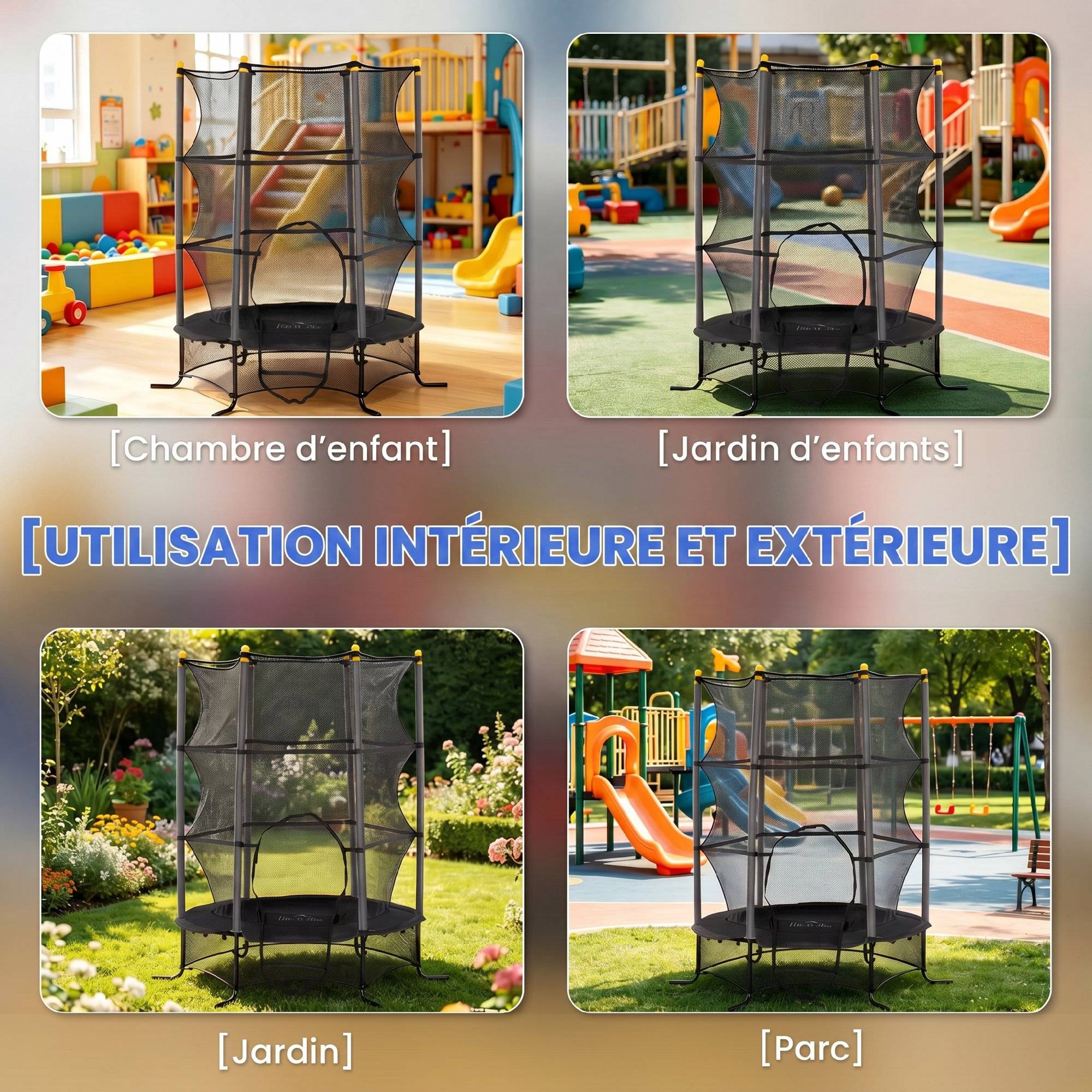Trampoline Enfant Ø 1,63 × 1,9H m Filet de sécurité Porte zipée Couvre-Ressorts 6 poteaux rembourrés Inclus Noir - Image 10
