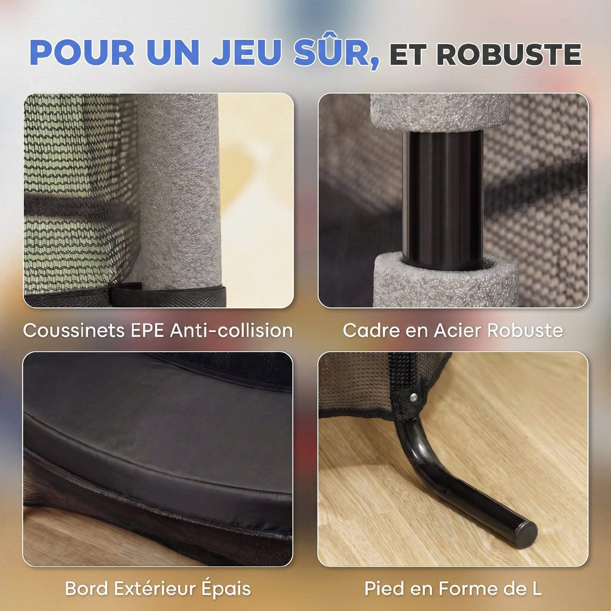 Trampoline Enfant Ø 1,63 × 1,9H m Filet de sécurité Porte zipée Couvre-Ressorts 6 poteaux rembourrés Inclus Noir - Image 9