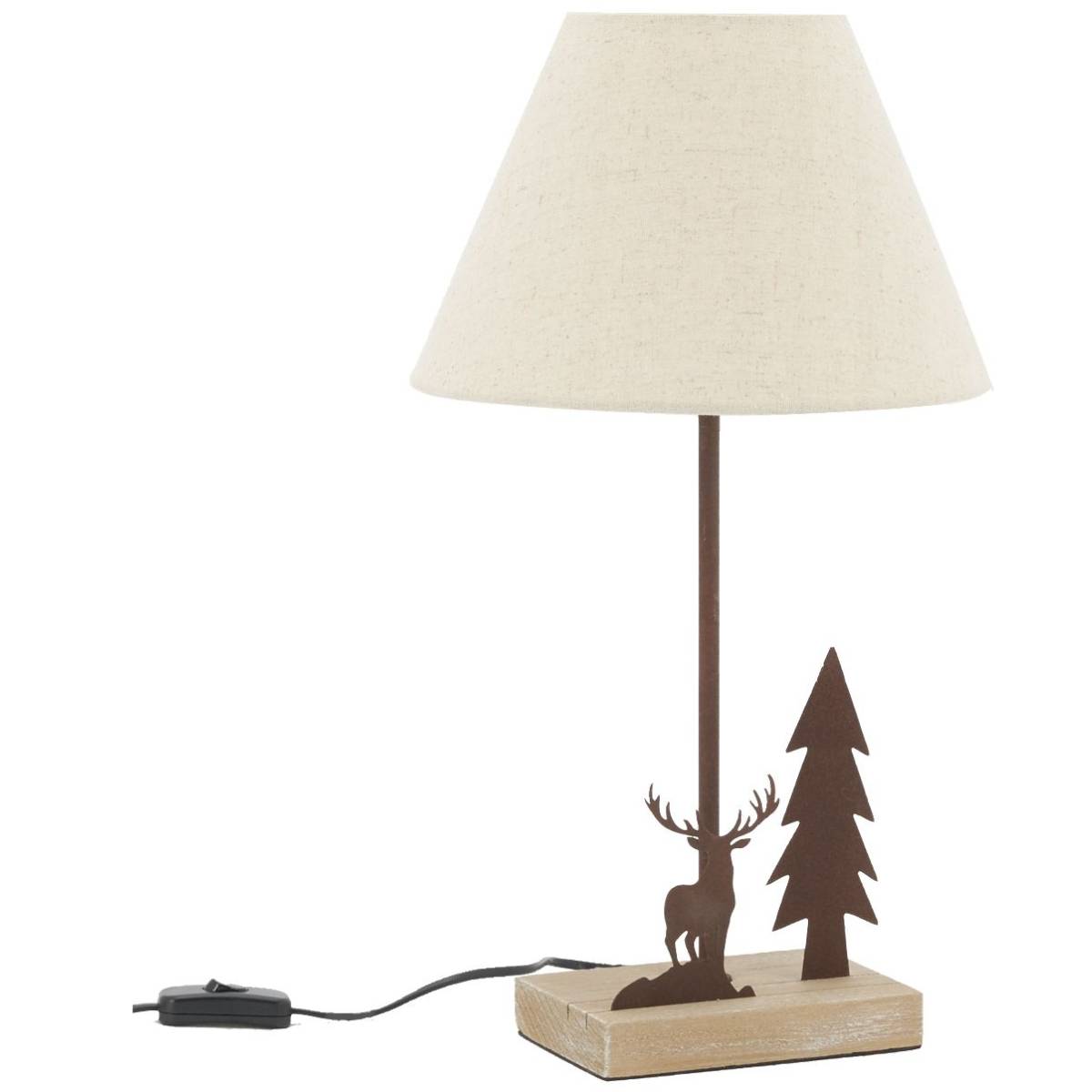 Aubry Gaspard - Lampe en métal et bois décor Forêt 1 cerf + 1 sapin - Imagen 1