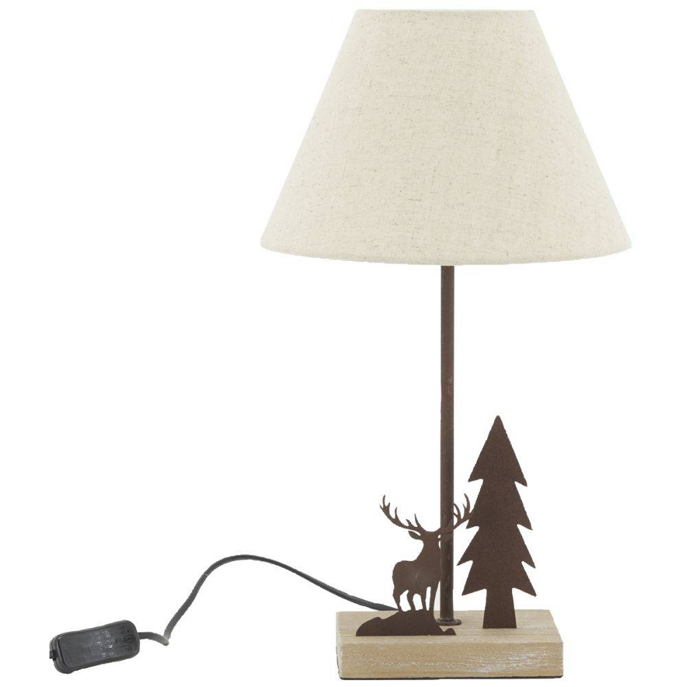 Aubry Gaspard - Lampe en métal et bois décor Forêt 1 cerf + 1 sapin - Imagen 2