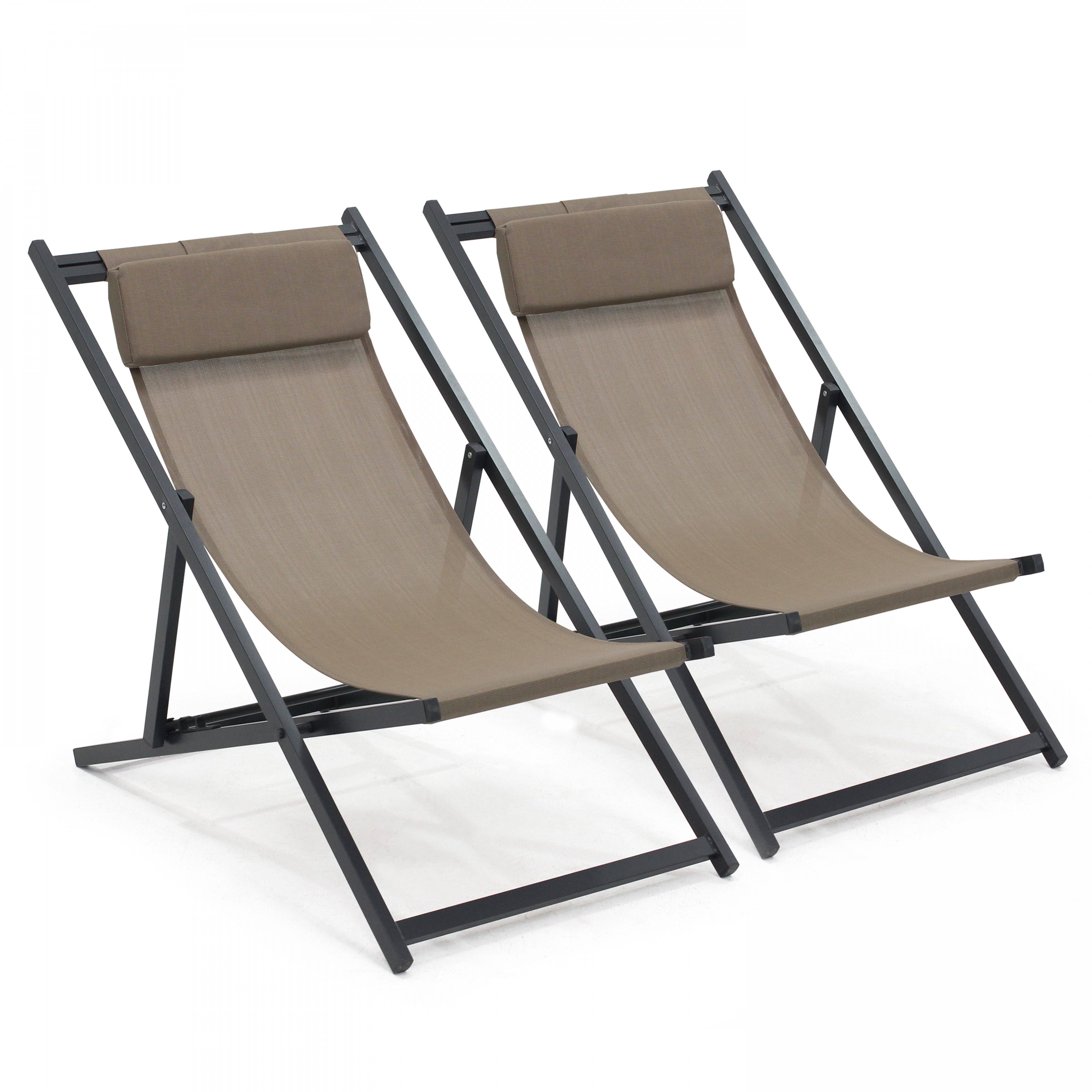 Oviala - Lot de 2 transats en aluminium taupe Santiago - Oviala - Imagen 1