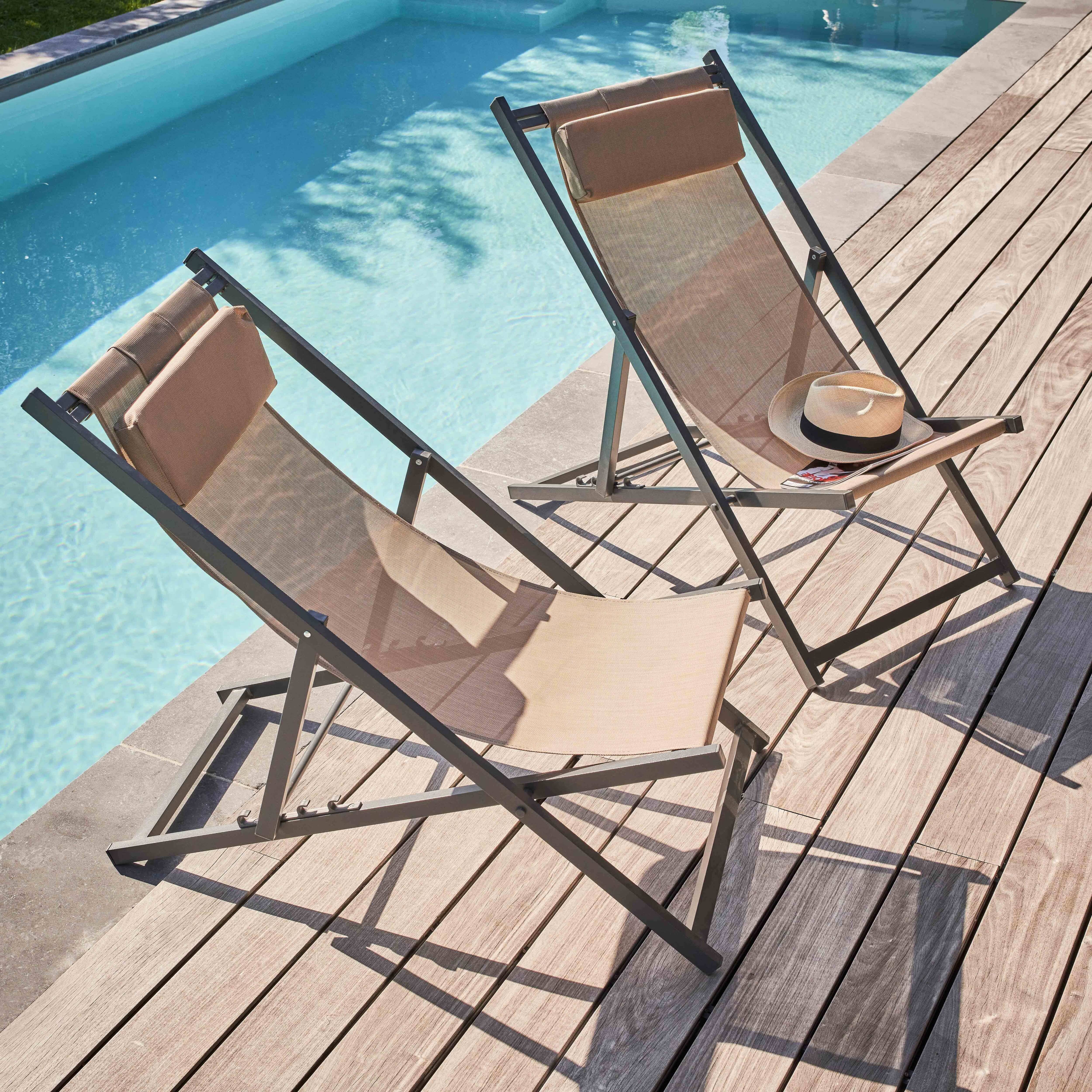 Oviala - Lot de 2 transats en aluminium taupe Santiago - Oviala - Imagen 2