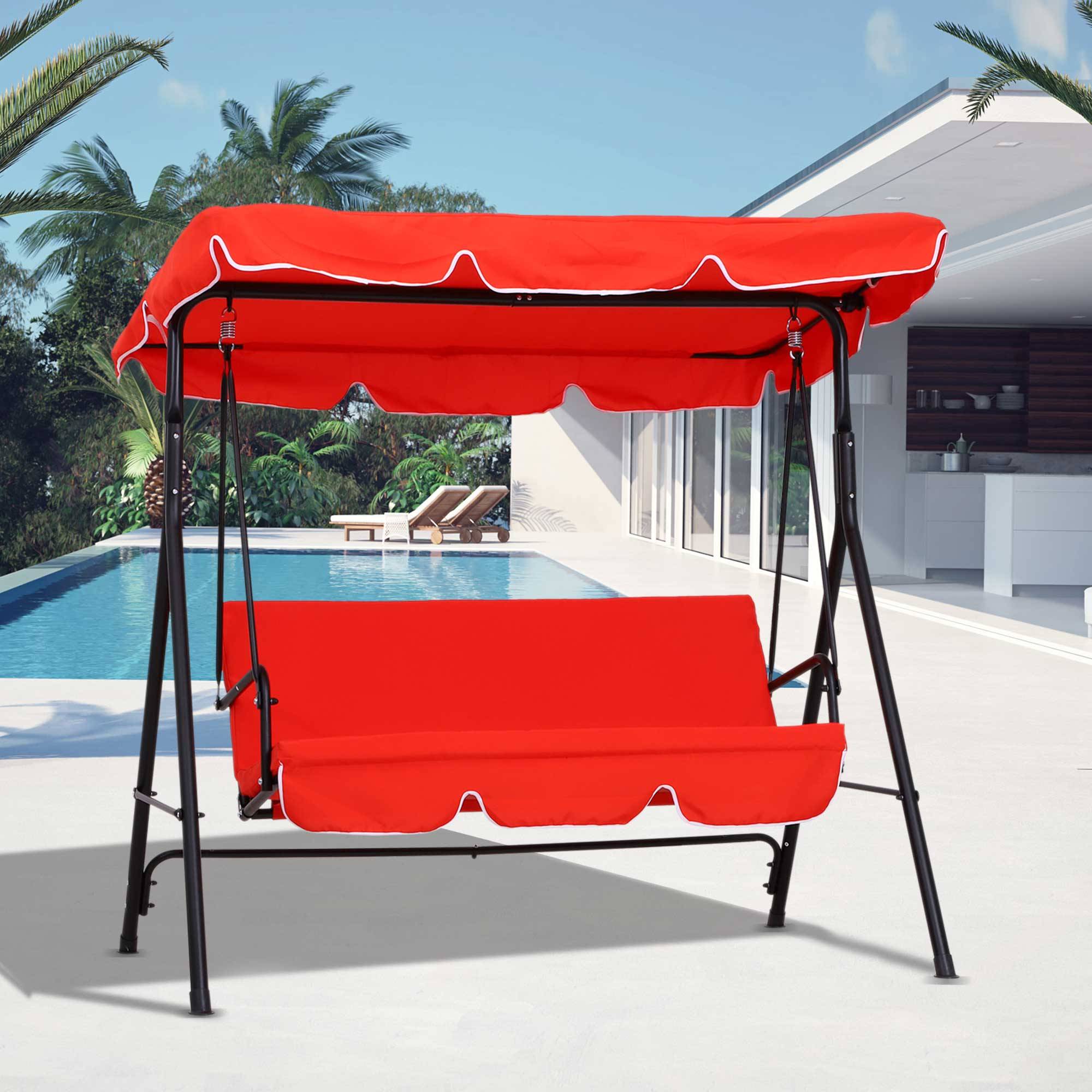 Outsunny - Balancelle de jardin 3 places toit inclinaison réglable coussins assise et dossier 1,72L x 1,1l x 1,52H m acier noir polyester rouge - Outsunny - Imagen 2