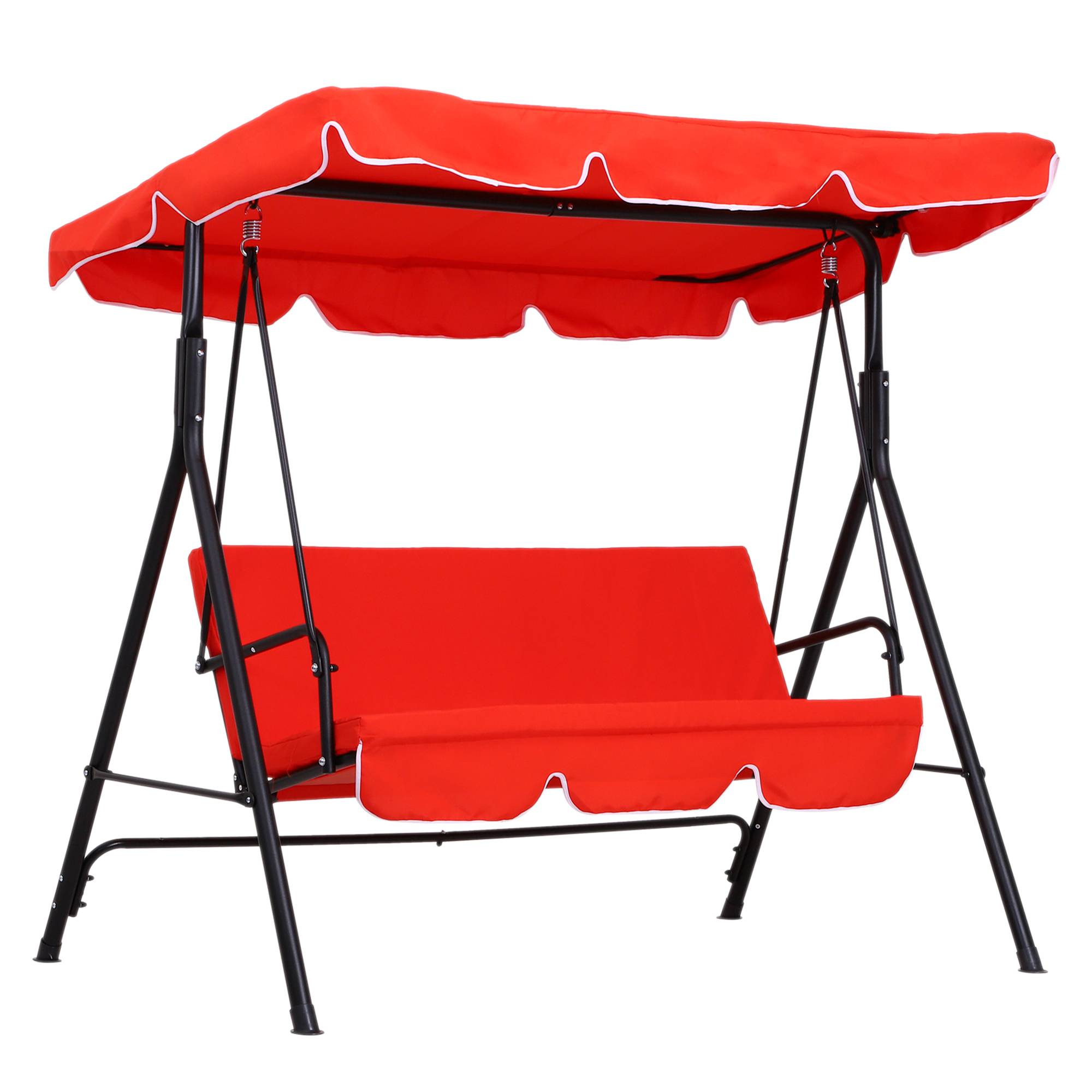 Outsunny - Balancelle de jardin 3 places toit inclinaison réglable coussins assise et dossier 1,72L x 1,1l x 1,52H m acier noir polyester rouge - Outsunny - Imagen 1