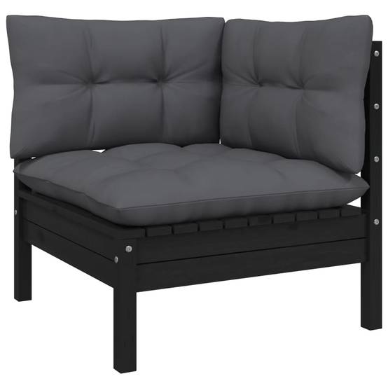 Helloshop26 - Salon de jardin meuble d'extérieur ensemble de mobilier 11 pièces avec coussins noir bois de pin solide - Imagen 3