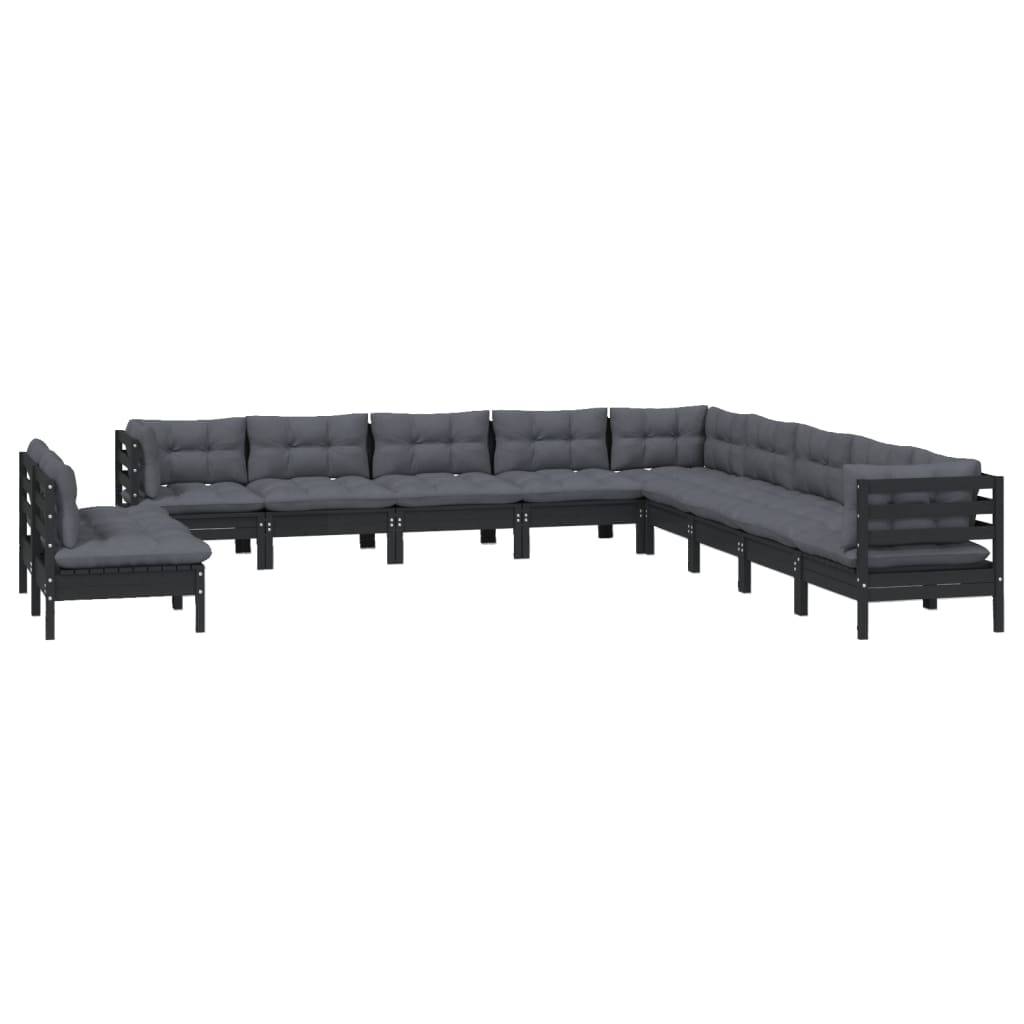Helloshop26 - Salon de jardin meuble d'extérieur ensemble de mobilier 11 pièces avec coussins noir bois de pin solide - Imagen 1