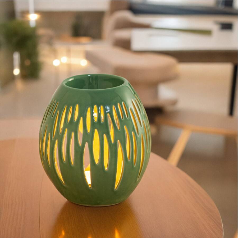 Brûle-Parfum Céramy Ovali Vert Olive 45 ml - Atmosphère Parfumée - Artisanat Contemporain - Déco Cadeau Minimaliste - H 12,5 cm - Image 3