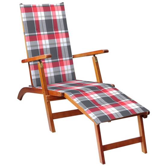 Helloshop26 - Transat chaise longue bain de soleil lit de jardin terrasse meuble d'extérieur avec repose-pied et coussin acacia solide - Imagen 1