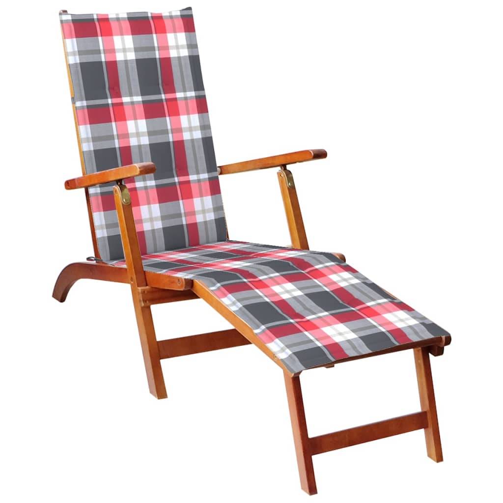 Helloshop26 - Transat chaise longue bain de soleil lit de jardin terrasse meuble d'extérieur avec repose-pied et coussin acacia solide - Imagen 1