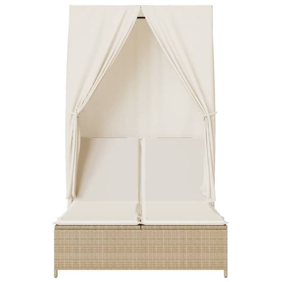 Chaise longue double avec toit et rideaux beige résine tressée 104 x 197 x 193 cm, Poids :26.38kg - PANGIVO - Image 4