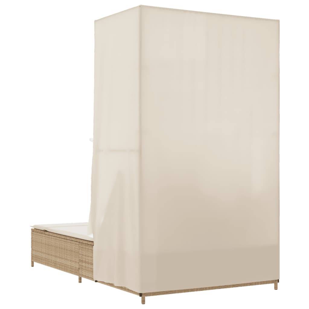 Chaise longue double avec toit et rideaux beige résine tressée 104 x 197 x 193 cm, Poids :26.38kg - PANGIVO - Image 6