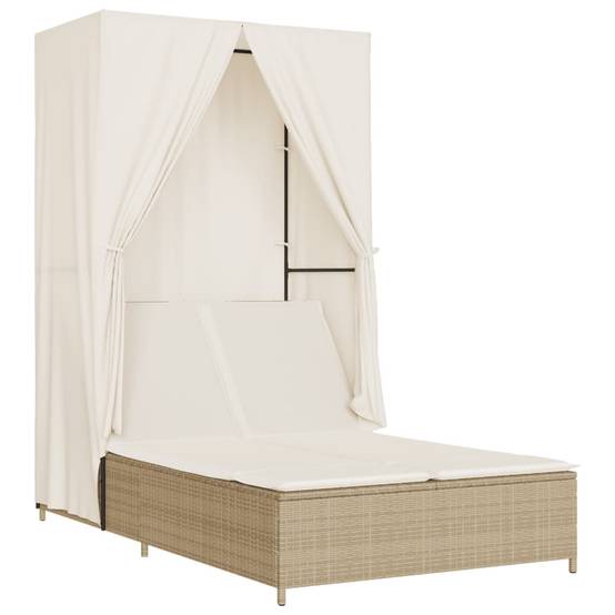 Chaise longue double avec toit et rideaux beige résine tressée 104 x 197 x 193 cm, Poids :26.38kg - PANGIVO - Image 2