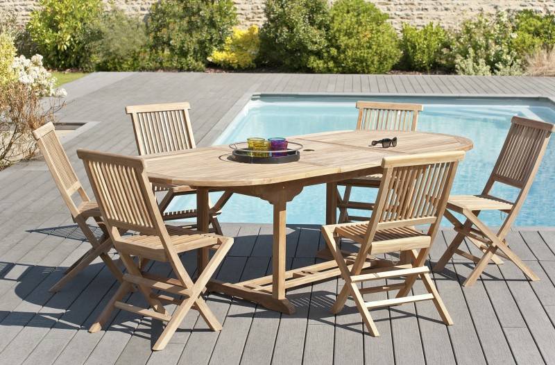 Macabane - FUN - Ensemble de jardin 6/8 pers. bois Teck table 180*240 / 6 chaises - Imagen 6