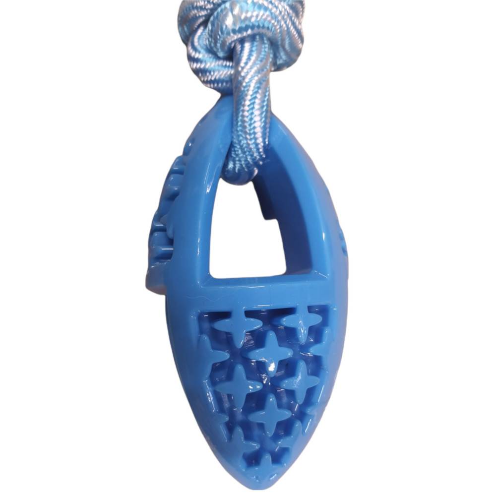 Animallparadise - jeux pour chien ovale en TPR et corde longueur 27.5 cm , bleu - Imagen 3