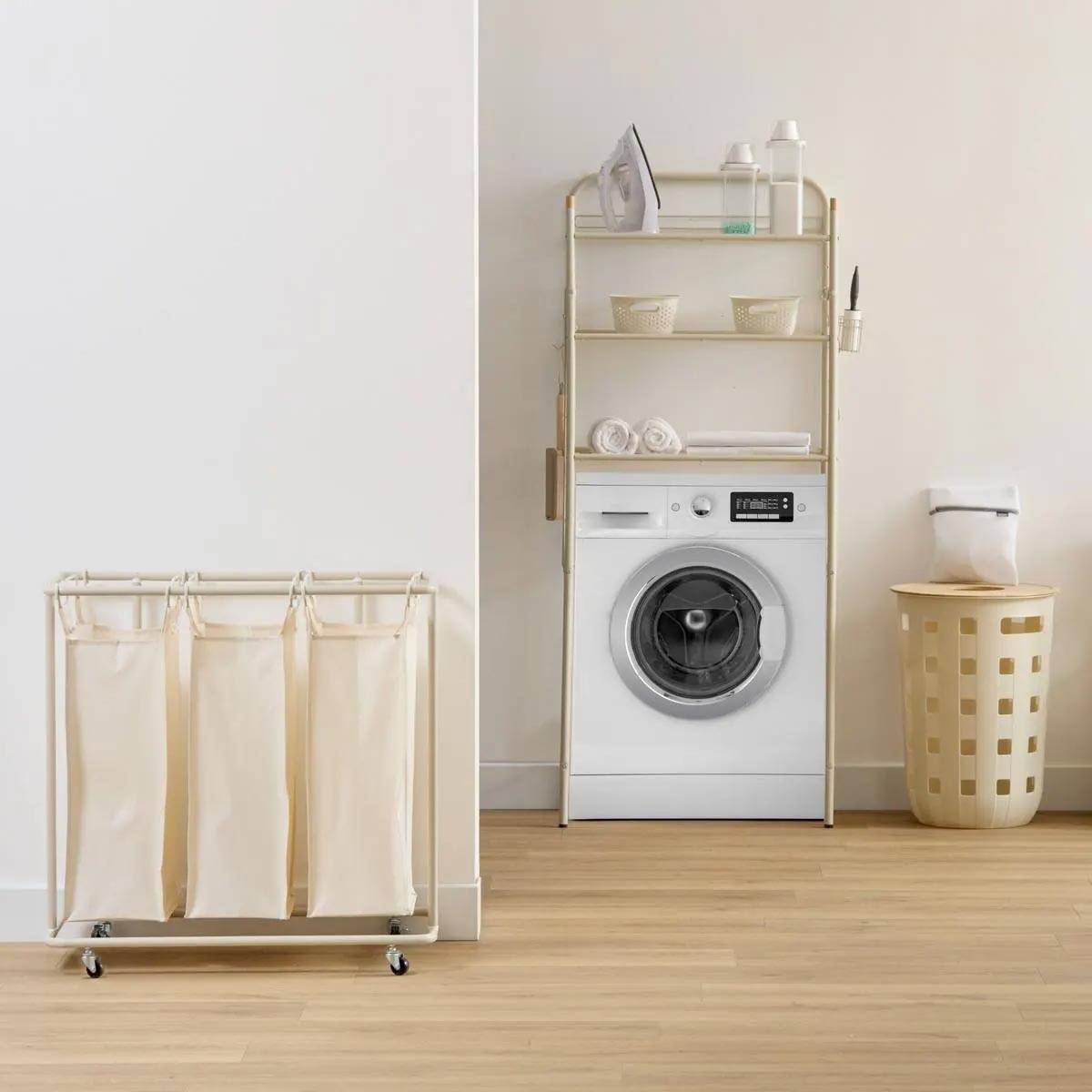 Panier à Linge 3 bacs "Linea" 79cm Beige - Image 2