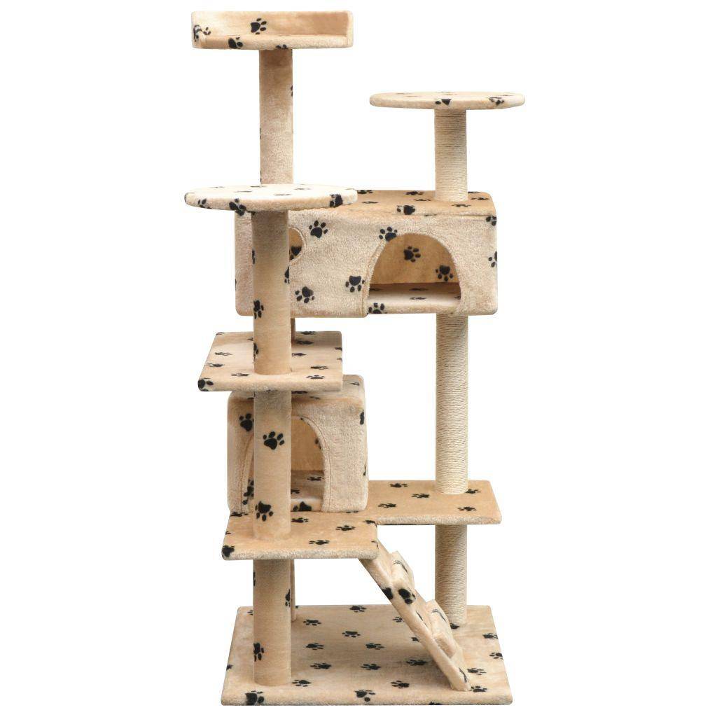 Helloshop26 - Arbre à chat griffoir grattoir niche jouet animaux peluché et sisal 125cm empreintes de pattes beige - Imagen 2
