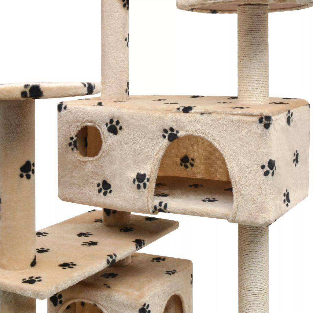 Helloshop26 - Arbre à chat griffoir grattoir niche jouet animaux peluché et sisal 125cm empreintes de pattes beige - Imagen 4