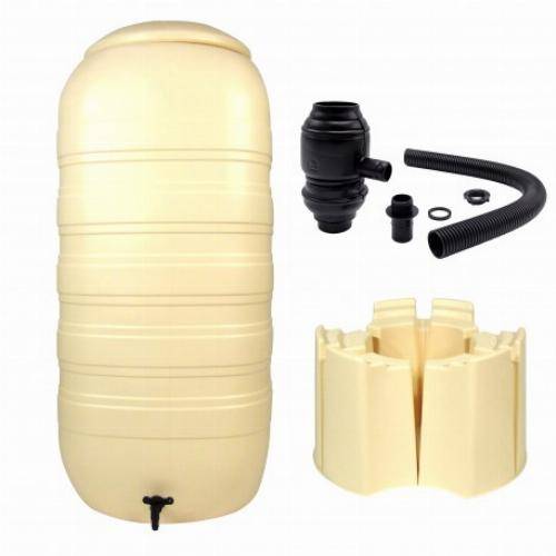 Set Récupérateur d’eau 250L avec pied et connecteur de gouttière - Noir - Imagen 2