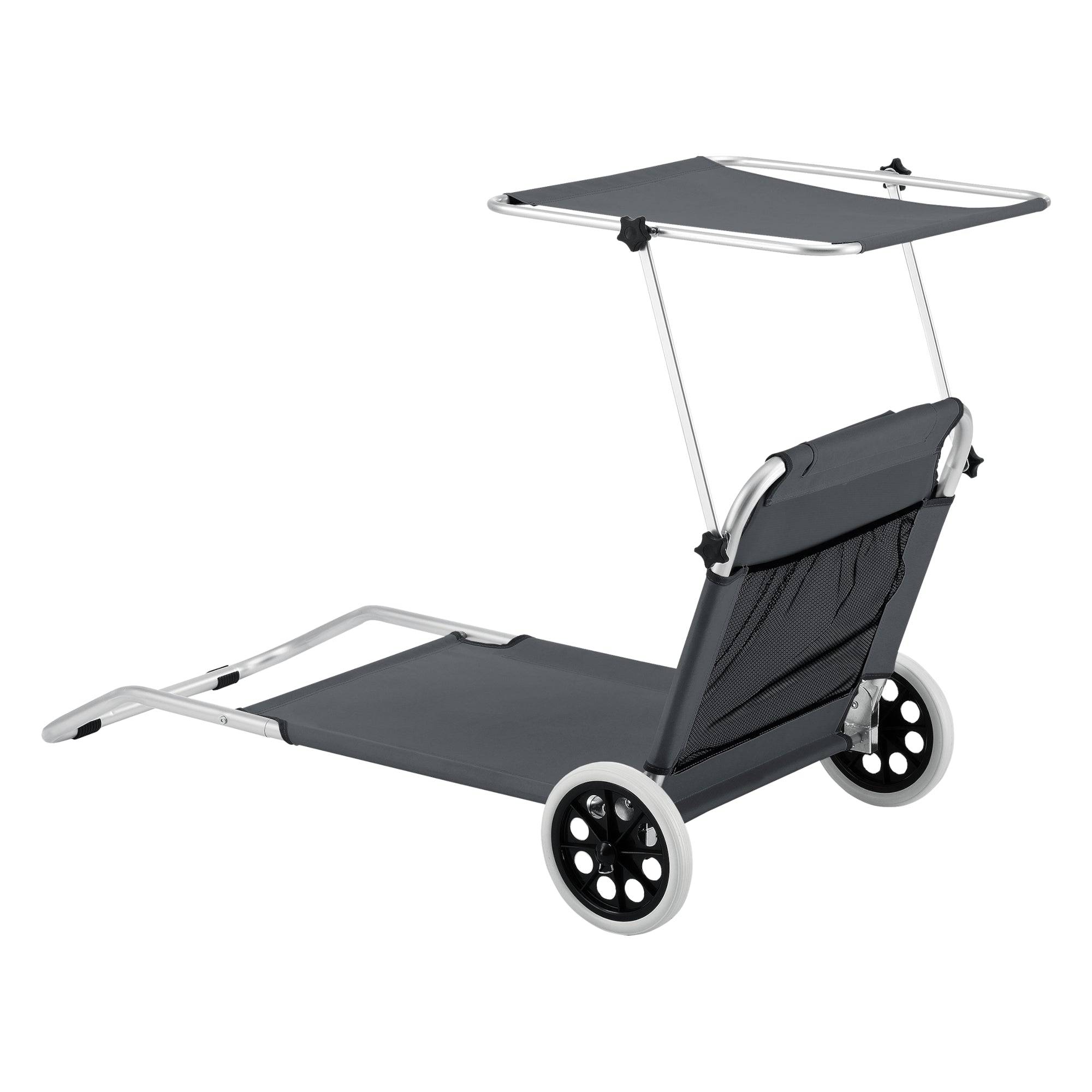 Helloshop26 - Transat bain de soleil à roulettes lazkano aluminium polyester argenté mat gris foncé - Imagen 4