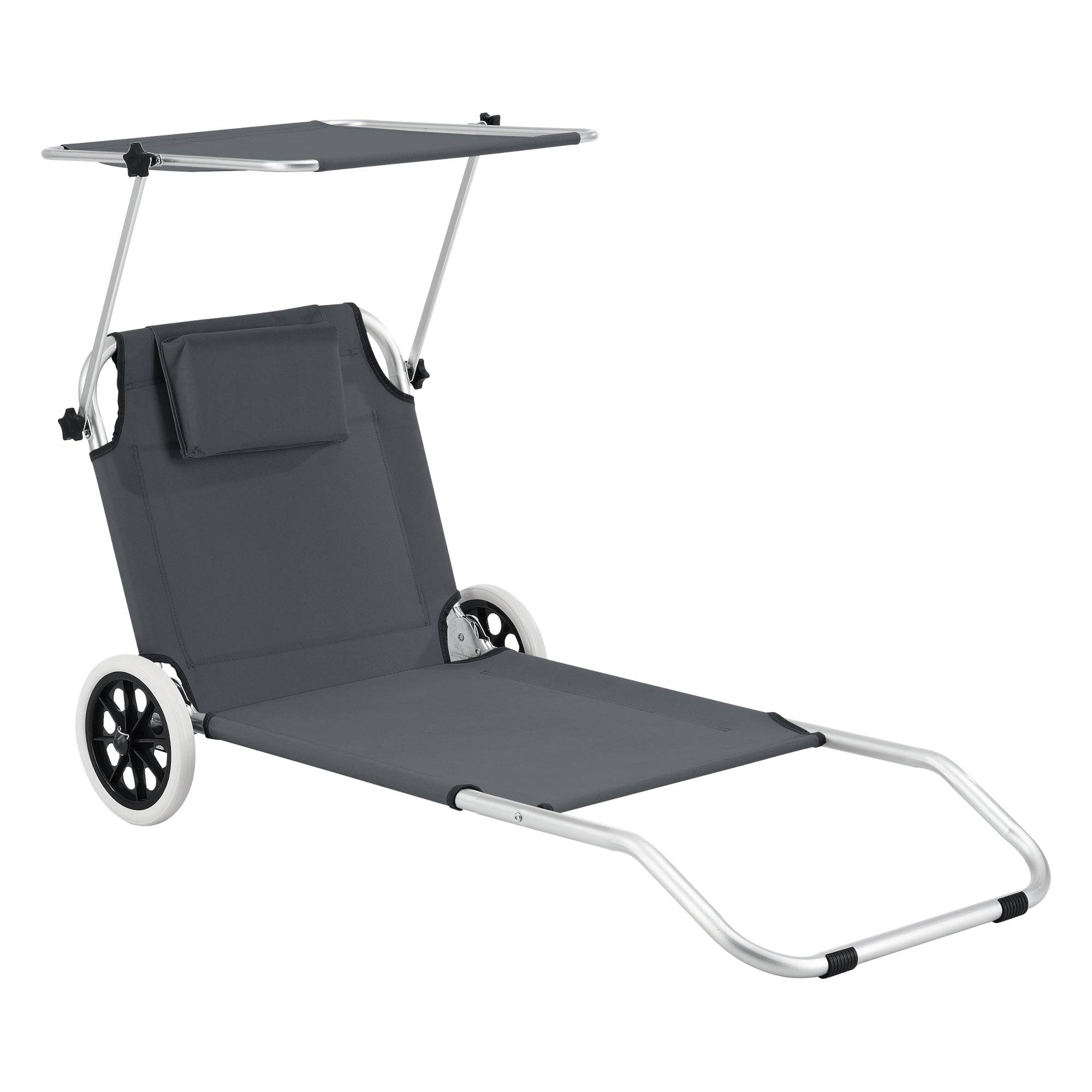 Helloshop26 - Transat bain de soleil à roulettes lazkano aluminium polyester argenté mat gris foncé - Imagen 1