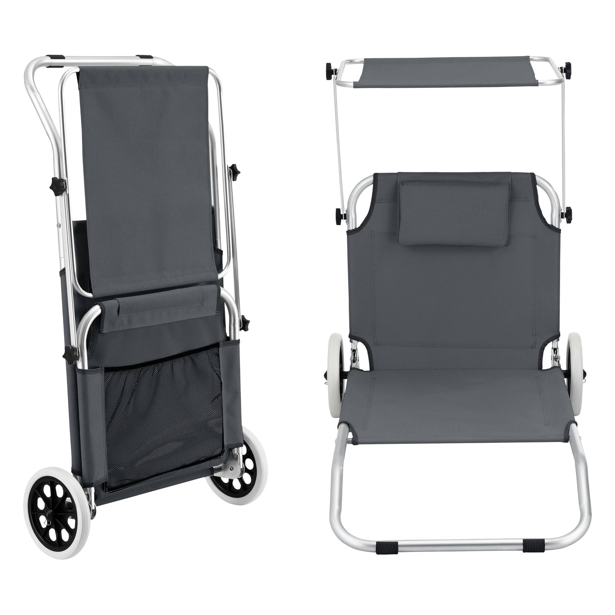 Helloshop26 - Transat bain de soleil à roulettes lazkano aluminium polyester argenté mat gris foncé - Imagen 2