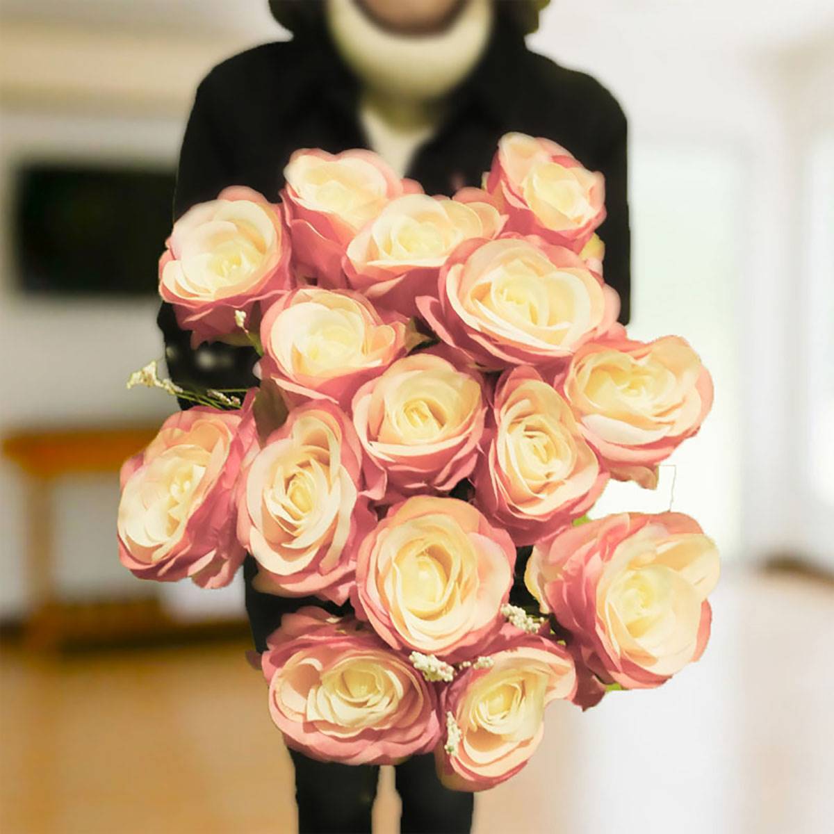 Artificielles - Bouquet de 15 roses artificielles Saint Valentin Sentiment H 70 cm - Imagen 3